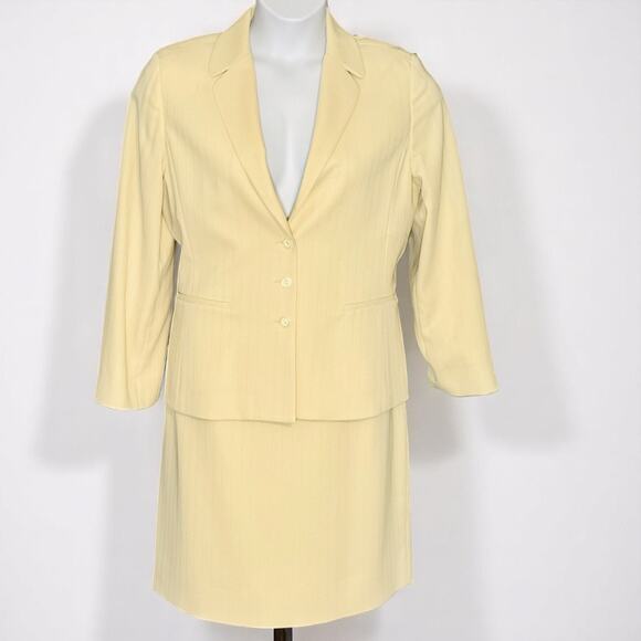 Vintage Jessica Ash New York Yellow Pinstripe Career Suit Skirt & Blazer Size 14 - Picture 1 of 13